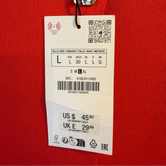 NWT Zara Bold Red Short Sleeve Top W/ Gold Button, Size Large - Picture 6 of 10